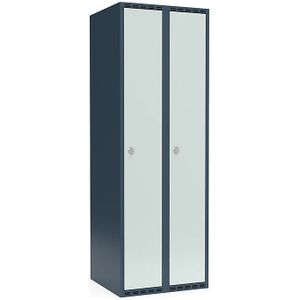 Lockerkast Fydor, 2 compartimenten, blauwgrijs / lichtgrijs, b = 600 mm, 2 compartimenten, platte bovenkant, hangslot