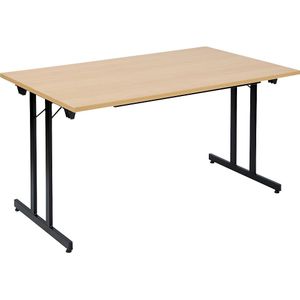 Inklapbare tafel F25, b x d = 1400 x 800 mm, werkblad beukenhoutdecor, frame zwart