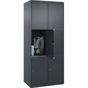 C+P Drievoudige locker Classic PLUS, 2 compartimenten, grijs, b = 800 mm, 6 vakken, met voetdoppen