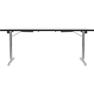 Inklapbare tafel met dubbel T-vormig onderstel, frame van staalbuis, verchroomd, wit/zwart, b x d = 1800 x 800 mm