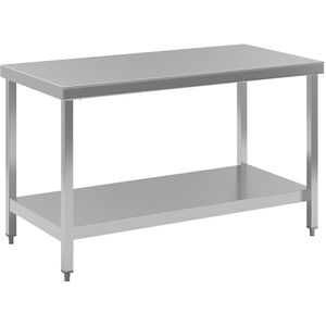 Werktafel van roestvast staal, werkhoogte 850 mm, b x d = 1400 x 700 mm, met aflegplateau