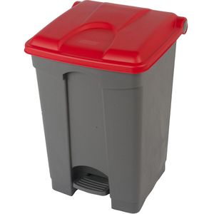Afvalverzamelaar met pedaal, inhoud 45 l, b x h x d = 410 x 600 x 400 mm, grijs, deksel rood