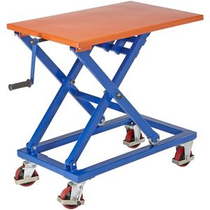 Spindel-heftafelwagen, onderstel signaalblauw, platform l x b = 950 x 600 mm