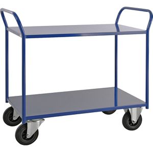 Kongamek Tafelwagen KM41, 2 etages, l x b x h = 1070 x 550 x 1000 mm, blauw, 2 zwenkwielen met rem, 2 bokwielen, vanaf 5 stuks