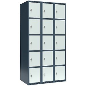 Vijfvoudige locker Fydor, 3 compartimenten, blauwgrijs / lichtgrijs, b = 900 mm, 3 compartimenten, platte bovenkant, hangslot