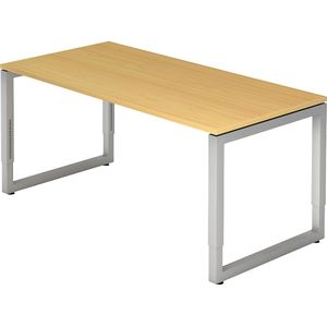 eurokraft pro Bureautafel met frame van vierkante staalbuis, hoogte 650 - 850 mm, b x d = 1600 x 800 mm, beukenhout / aluminiumzilver