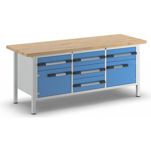 eurokraft pro Werkbank, stellingbouw serie 8000, 5 laden van 180 mm, 2 deuren van 360 mm, b x d = 2000 x 700 mm