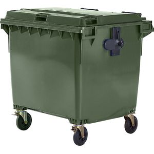 Afvalcontainer van kunststof, DIN EN 840, inhoud 1100 l, b x h x d = 1370 x 1470 x 1115 mm, groen, vanaf 5 stuks