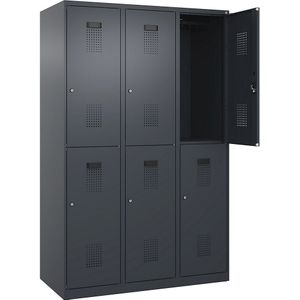 C+P Lockerkast met twee verdiepingen Evolo PLUS, 3 compartimenten, grijs, b = 1200 mm, met voetdoppen, cilinderslot