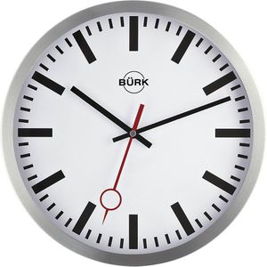 Wandklok van geslepen aluminium, zendergestuurd uurwerk, Ø 300 mm, wijzerplaat wit