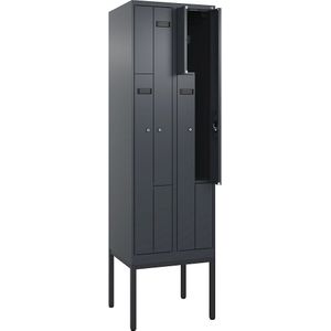 Z-lockerkast Evolo PLUS, 2 compartimenten, grijs, b = 600 mm, 4 vakken, met smalle voeten, cilinderslot