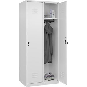 C+P Kledingkast Classic PLUS, 2 compartimenten, verkeerswit, b = 800 mm, met voetdoppen, draaigrendel