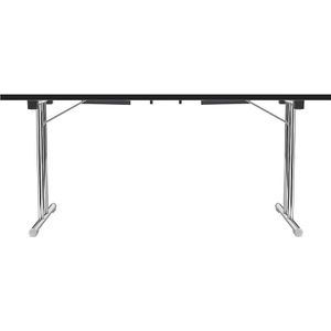 Inklapbare tafel met dubbel T-vormig onderstel, frame van staalbuis, verchroomd, wit/zwart, b x d = 1400 x 700 mm