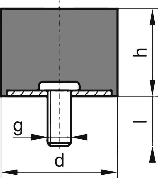 Gummi-Metall-Puffer Aus.D40 x 40mm M10x28