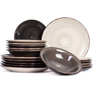 Cookinglife Serviesset Delice Grijs 18-delig / 6 personen - 6 dinerborden, 6 diepe borden en 6 ontbijtborden