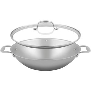 Sola Tri-Ply Wokpannen - Ø 32 cm RVS Wokpan Inductie - Geschikt voor Elke Warmtebron - Zilver - Dubbelwandige bodem