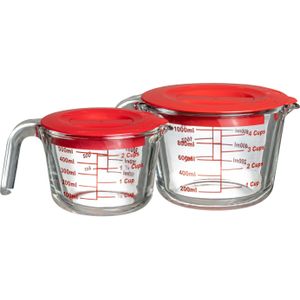 Sareva Maatbeker Set (500 ml & 1 liter) - met deksel - Hittebestendig Glas