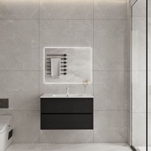 Zwart Badmeubel met Wastafel 80 CM en Rechthoekige LED Badkamerspiegel 80 x 60 CM