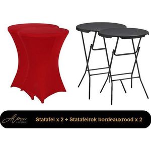2x zwarte Statafel + bordeaux Statafelrok x 2
