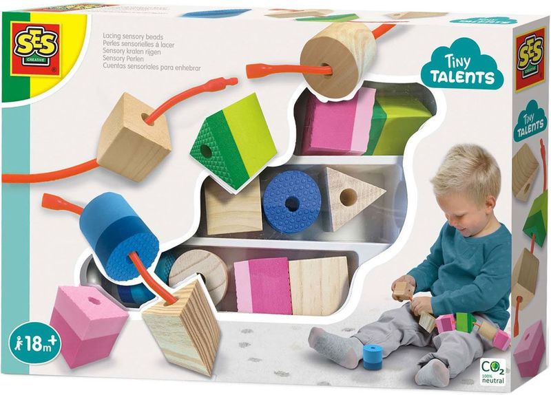 SES - Tiny Talents - Sensory Kralen Rijgen - Montessori - Meerdere Soorten Grove Kralen
