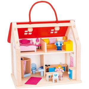 Goki Houten Poppenhuis Koffer met Accessoires