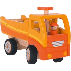 Goki Houten Kiepwagen Oranje met Draaibare Wielen