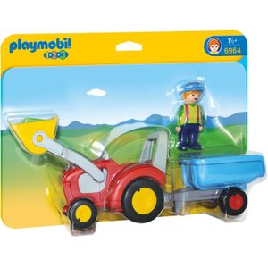 PLAYMOBIL 1.2.3 Boer met tractor en aanhangwagen - 6964