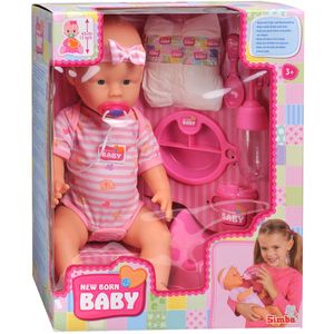 New Born Baby - Babypop - 43 cm - slapende ogen - roze - drink en plasfunctie - babypop