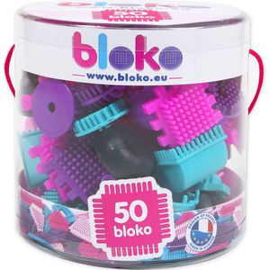 Bloko - tube met 50 bouwstukken- Roze - Bouwset - Nopper