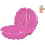 Zandbak schelp roze met plastic schep 50 cm lang geel