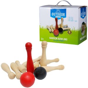 Outdoor Play Houten Tuin Bowlingset - Geschikt voor Kinderen vanaf 3 jaar - 9 Kegels en 2 Ballen