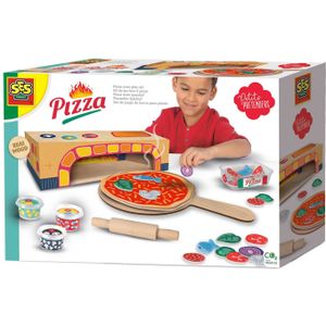 SES - Petits Pretenders - Pizza oven speelset - Montessori - houten oven met pizza en ingrediënten