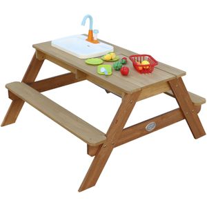 AXI Emily Zand & Water Picknicktafel met Speelkeuken wastafel Bruin - Incl. 17-delige accessoire-set