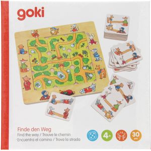 Goki Vind Je Weg Legspel - Geschikt voor kinderen vanaf 4 jaar - 1-2 spelers - Houten puzzel met 20 voorbeeldkaarten