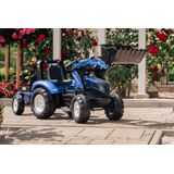 Falk New Holland Tractor met Shovel - Traptractor - Blauw - met Aanhanger