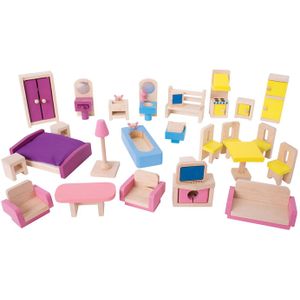 Bigjigs Houten Poppenhuis Meubels, 27dlg.