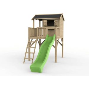 Houten speelhuis Funny XXL met appelgroene glijbaan - Prestige garden