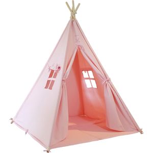 Sunny Alba Tipi Tent Pastel Roze - Wigwam Speeltent met ramen - 120x120x160cm - met Kussen kleed