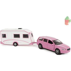 Kids Globe Volvo V70 Met Caravan Die Cast Pb 30Cm Roze