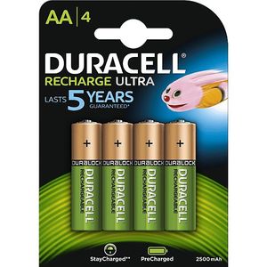 Duracell Rechargeable AA 2500mAh batterijen, verpakking van 4