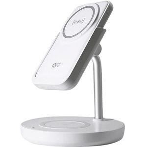 ISY Draadloos Oplaadstation 2-in-1 Met 5.000 Mah Powerbank Wit (imc-5210)