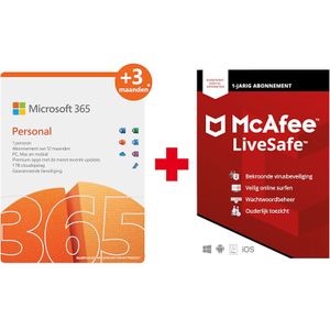 Microsoft 365 Personal Nl 12 Maanden (+3 Extra Bij Aankoop Van Een Laptop*) + Mcafee Livesafe Attach Voor Alle Apparaten Nl/fr