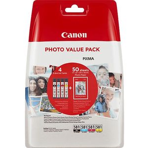 Canon Cli-581xl Zwart - Cyaan Magenta Geel + Fotopapier 50 Vellen (2052c004)