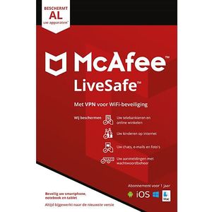 Mcafee® Livesafe (onbeperkt Aantal Apparaten) + Vpn (5 Apparaten) Antivirus- En Internetbeveiligingssoftware Wachtwoordbeheer Eenjarig Abonnement