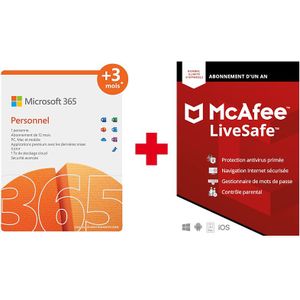 Microsoft 365 Personal Fr 12 Maanden (+3 Extra Bij Aankoop Van Een Laptop*) + Mcafee Livesafe Attach Voor Alle Apparaten Nl/fr