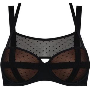 flash dance plunge balconette bh | wired padded sheer black polka dot