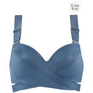 cache coeur plunge balconette bikini top | wired padded air force blue