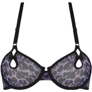 peekaboo niet-voorgevormde balconette plunge bh | wired unpadded black purple leopard