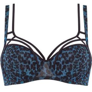 the art of love plunge balconette bh | wired padded black leopard and blue