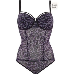 peekaboo plunge balconette body | wired padded black purple leopard